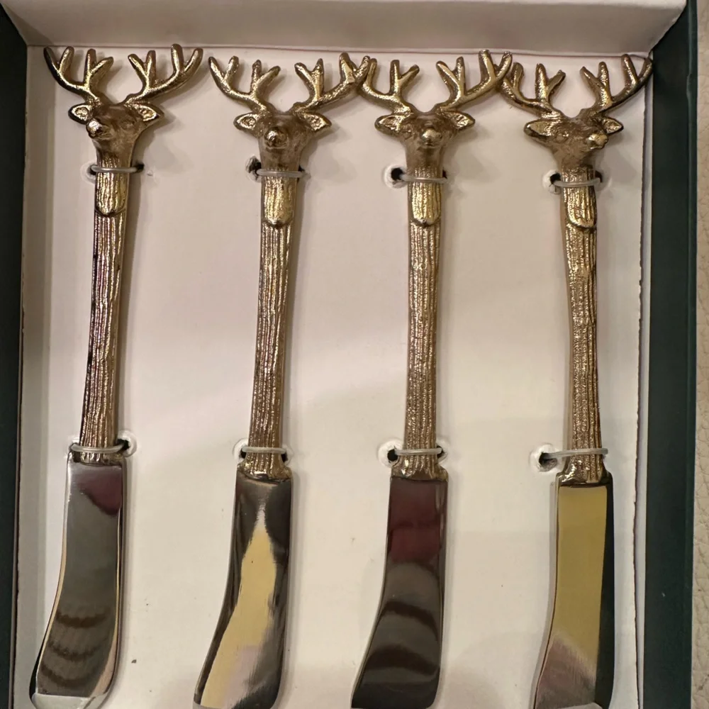 Tommy Bahama Gold & Silver Butter Knives Set, Brass/Stainless Steel x 4 NWT